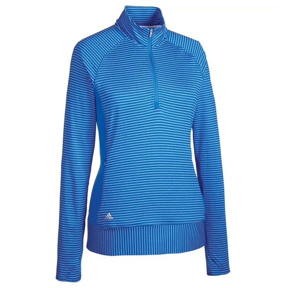 Adidas Ocean Blue Striped Ranger Half-Zip Stretch Pullover Jacket, Size M (8-10) - Picture 1 of 8
